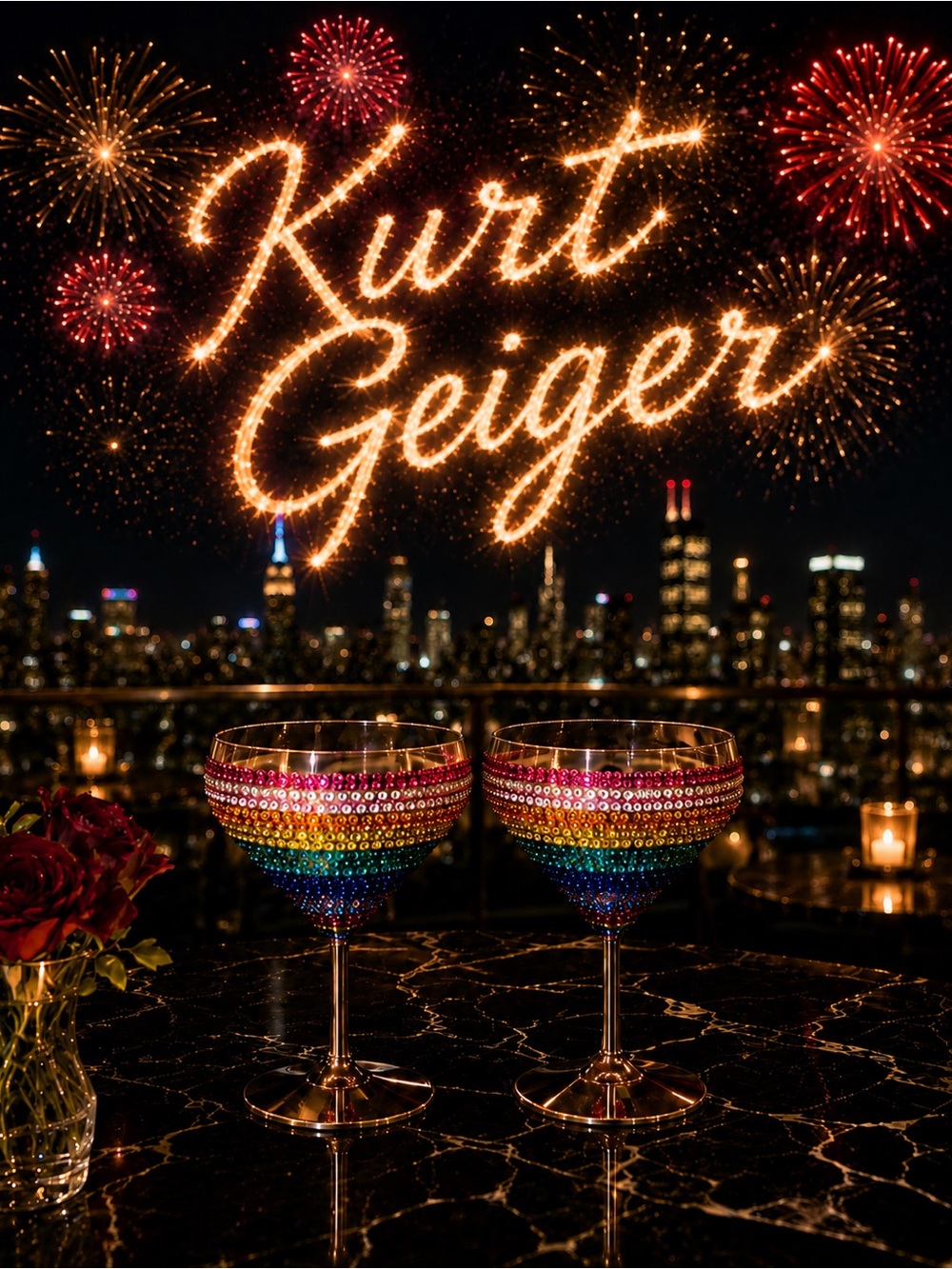 Kurt Geiger Rainbow Sequin Crystal Coupe Glasses - Multicolor
